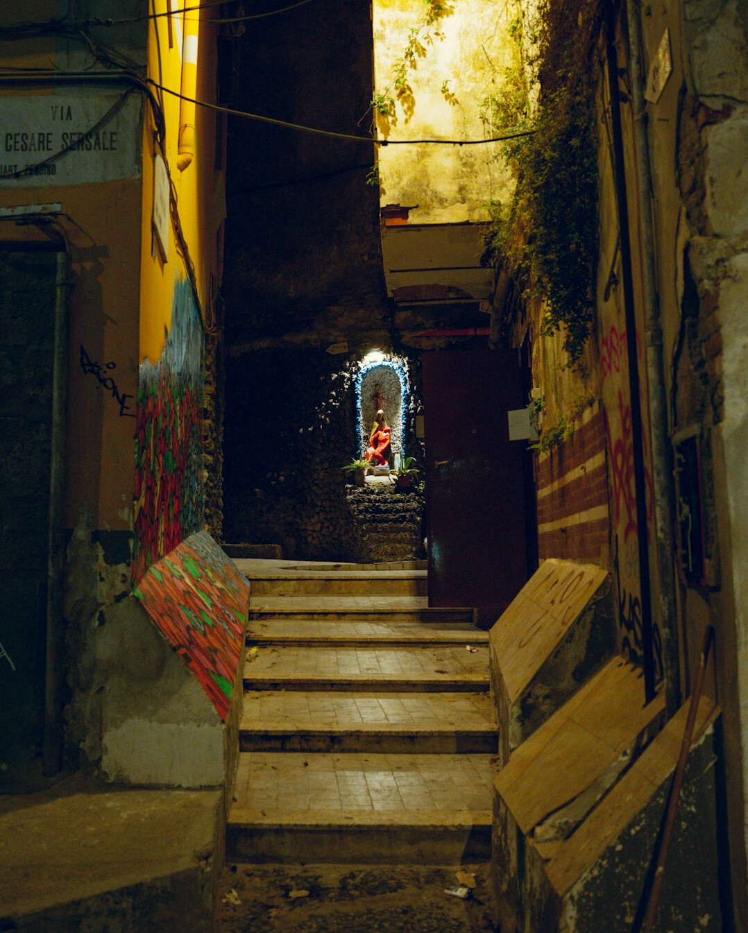 homeless man in city alley